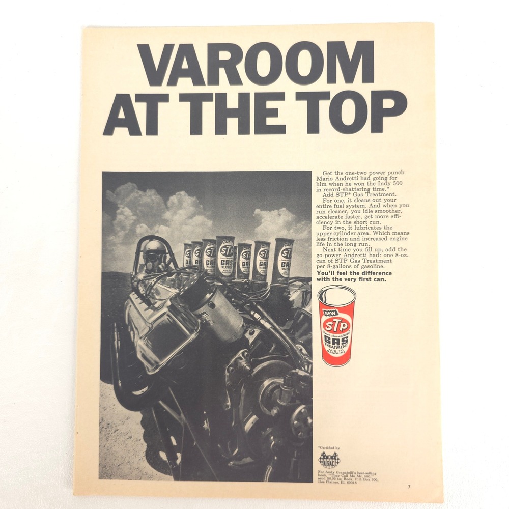 Vintage Mario Andretti STP Gas Treatment Racing Print Ad Collector Decor